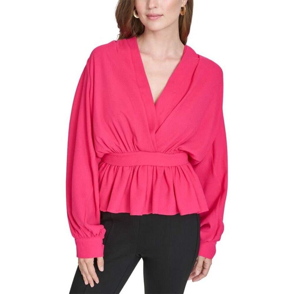 Halston Womens  Tie Waist Blouse, Pink